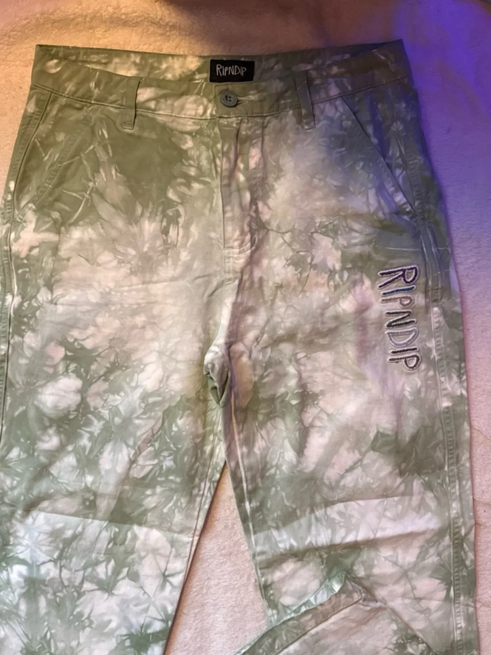 Ripndip Olive Green and White Tie-Dye Chinos